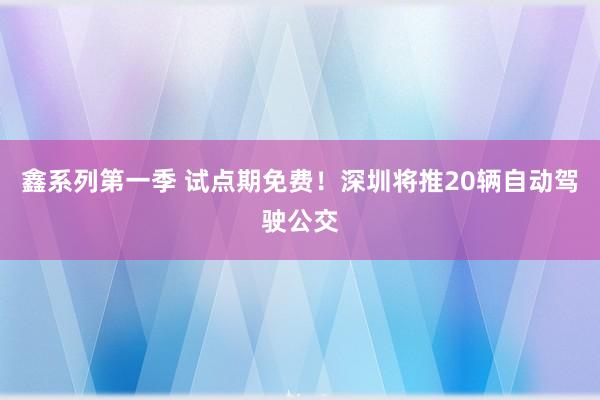 鑫系列第一季 试点期免费！深圳将推20辆自动驾驶公交